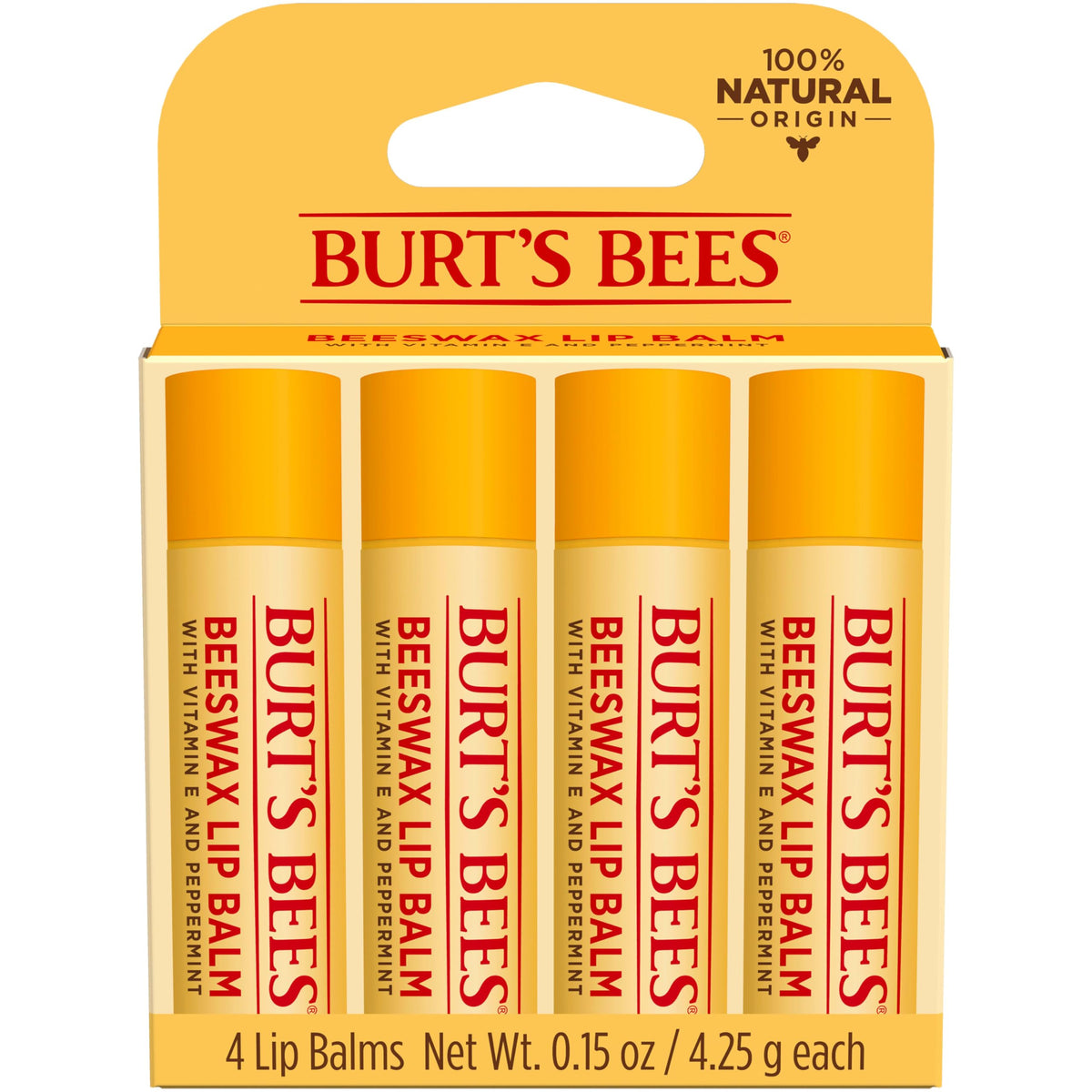 Burt's Bees front packaging showing natural lip care benefits