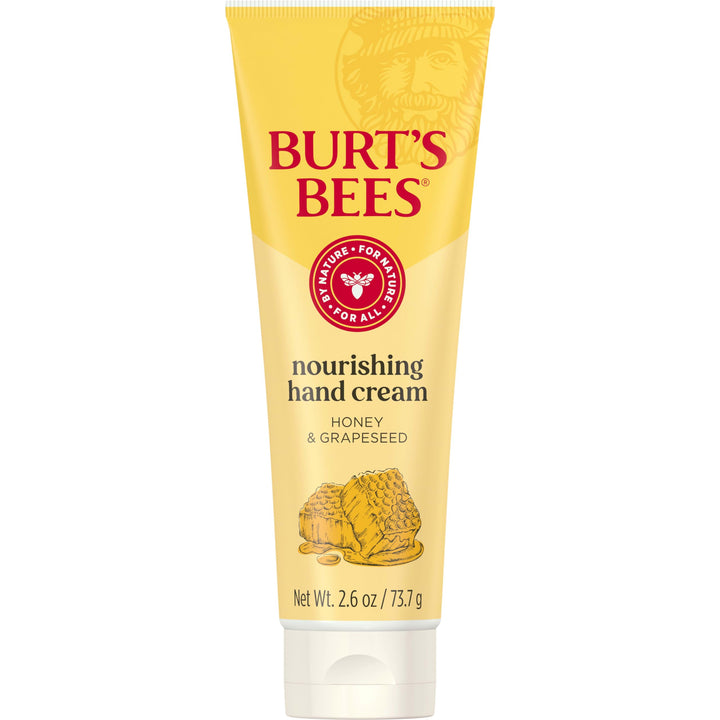 Burt's Bees front packaging showing 2.6 oz tube and branding benefits
