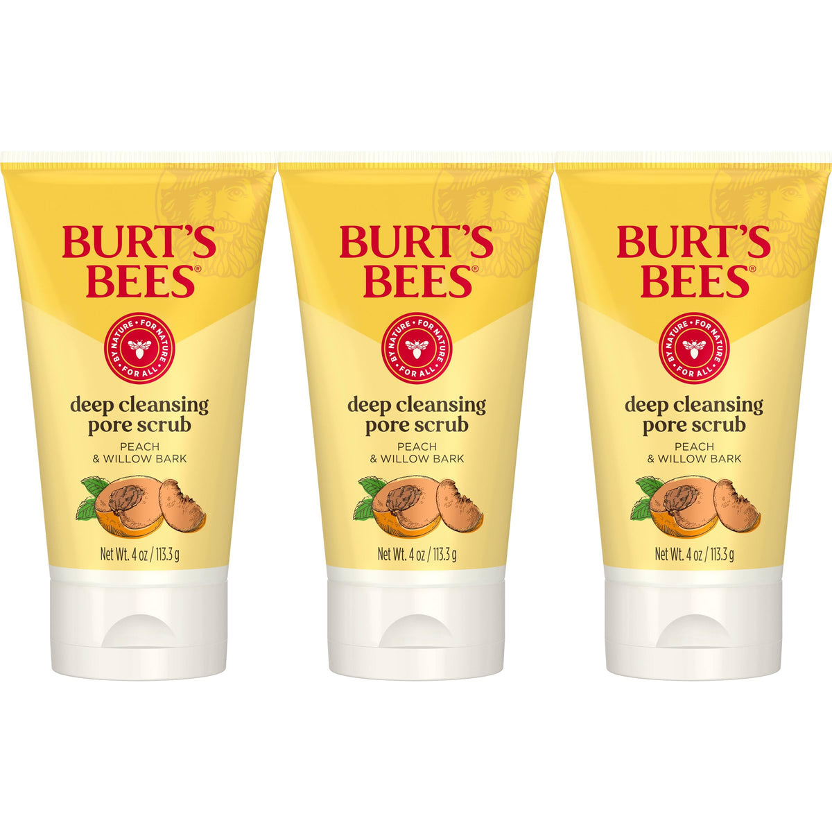 Burt's Bees front tube showing product and natural peach scent benefits