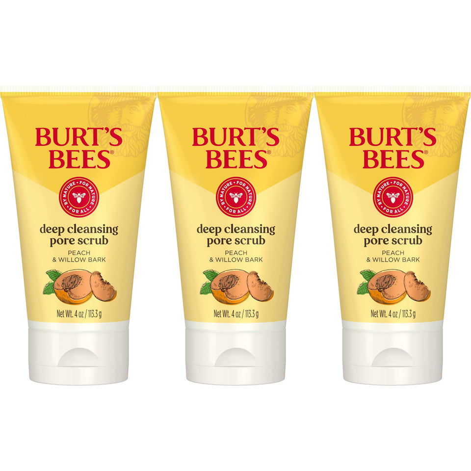 Burt's Bees front tube showing product and natural peach scent benefits