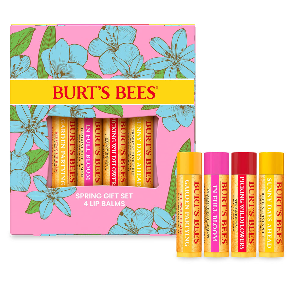Burt's Bees front packaging showing the full In Full Bloom gift set — convenient gift ready