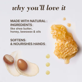 Burt's Bees salve in use while gardening, moisturizing rough hands quickly