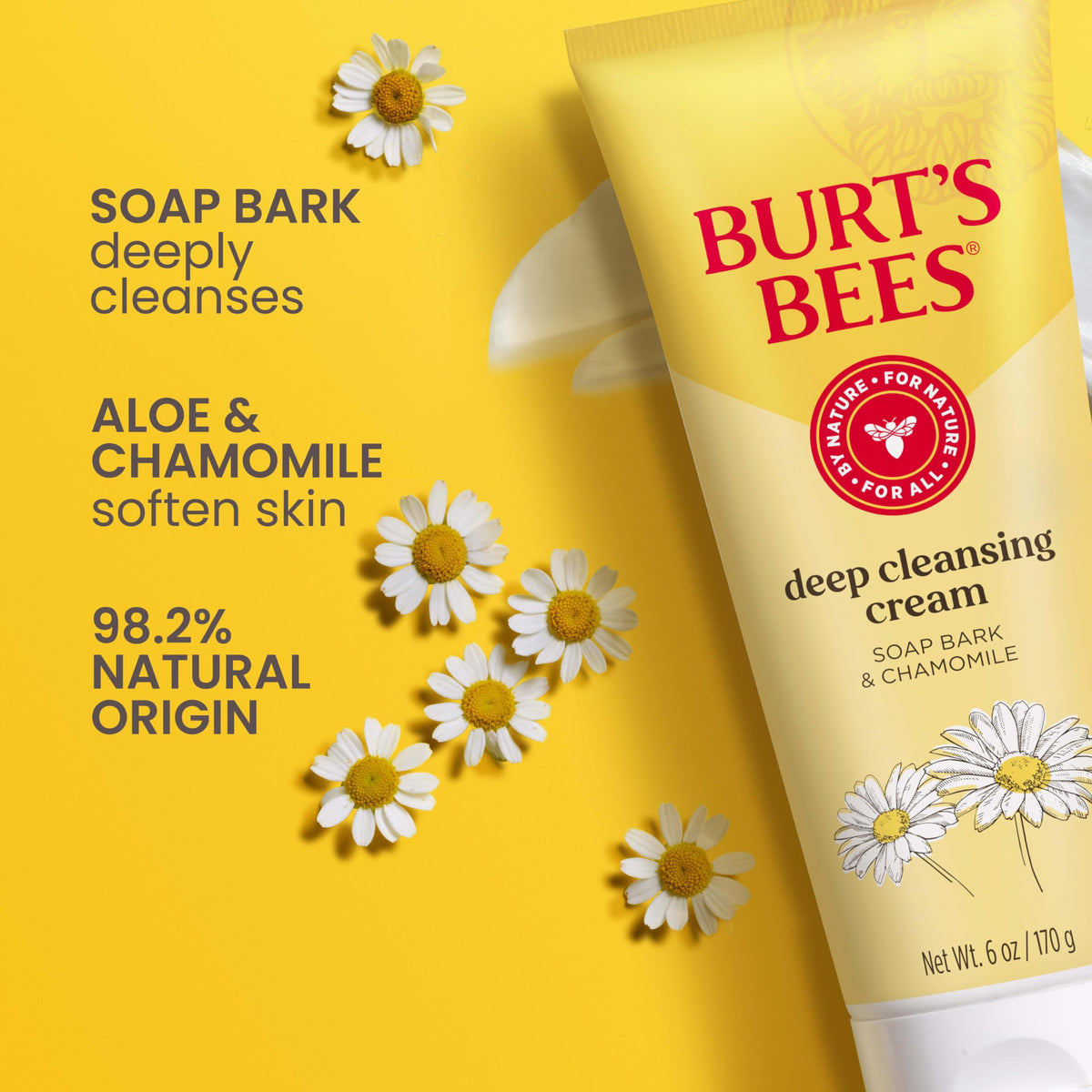 Burt's Bees soap bark ingredient visual highlighting natural cleansing power