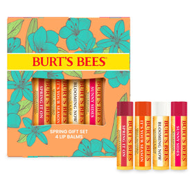 Burt's Bees front packaging showing four balm tubes and gift-ready look