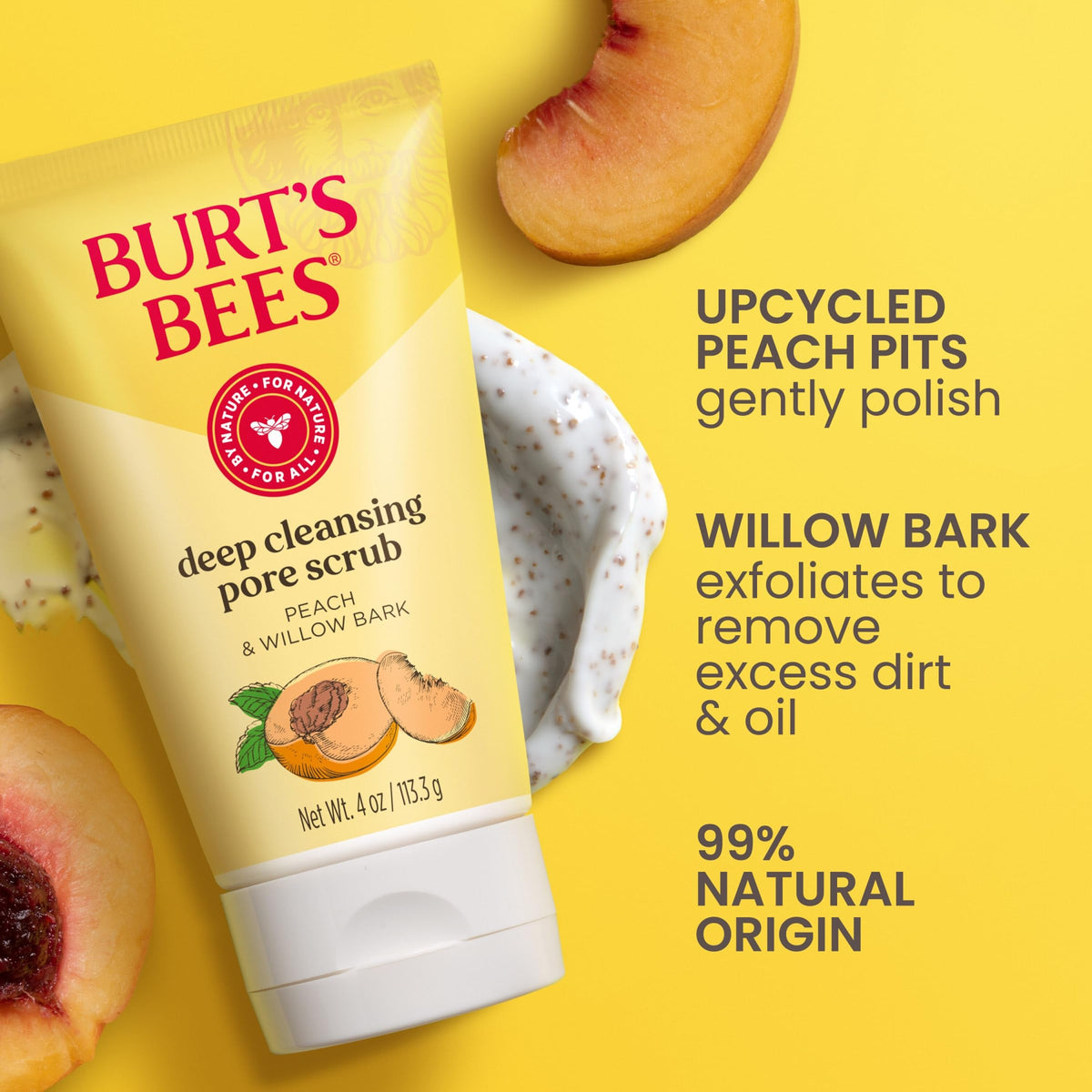 Burt's Bees label highlighting willow bark and clean-ingredient benefits