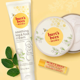 Burt's Bees cream being applied to ankle showing targeted relief for tired legs benefit