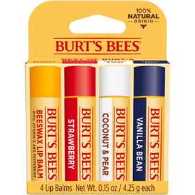 Burt's Bees tube on a bench outdoors suggesting on-the-go lip moisture and freshness