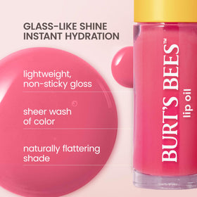 Burt's Bees lip oil texture glistening, showing non-sticky glossy finish