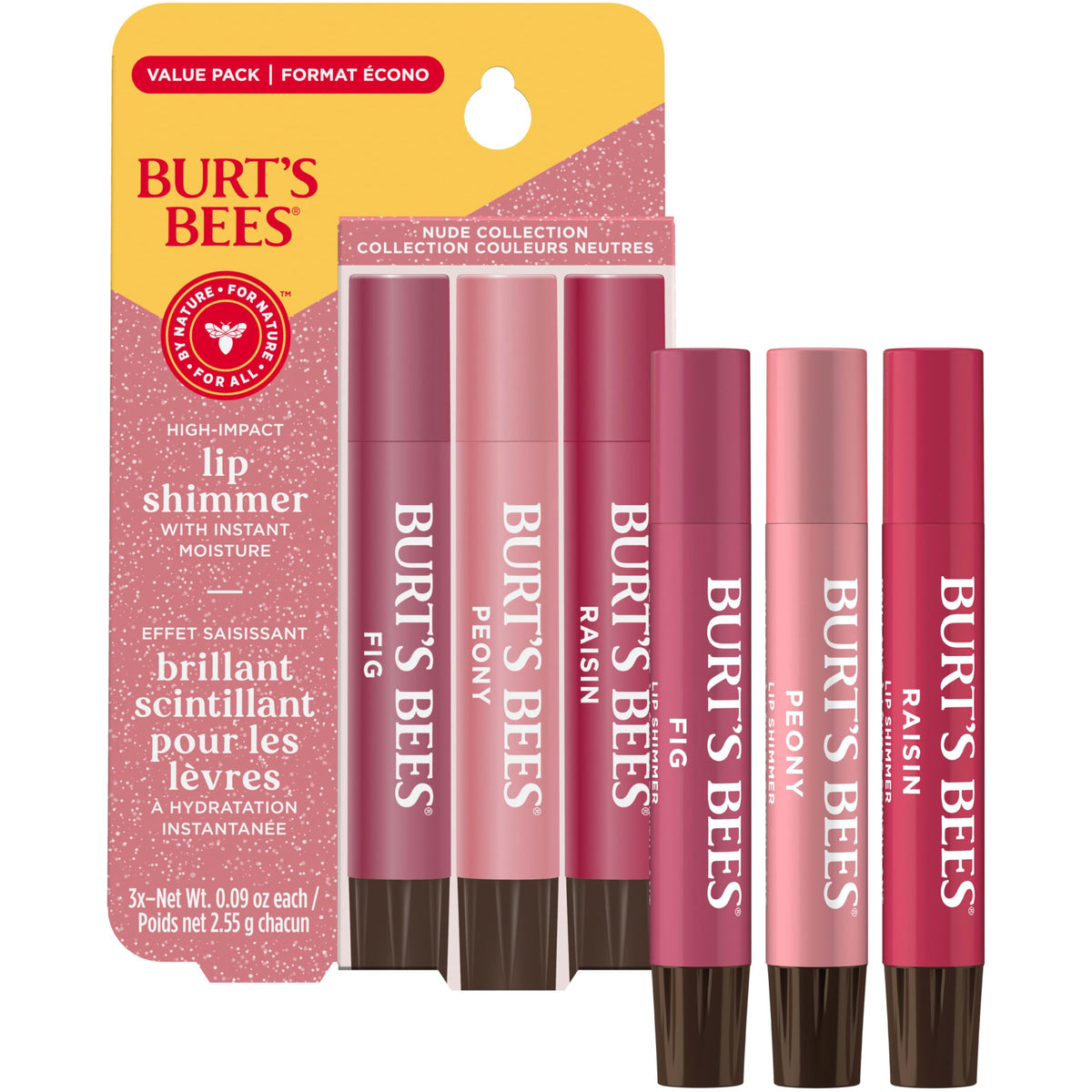 Burt's Bees three tubes arranged highlighting shade variety and portability