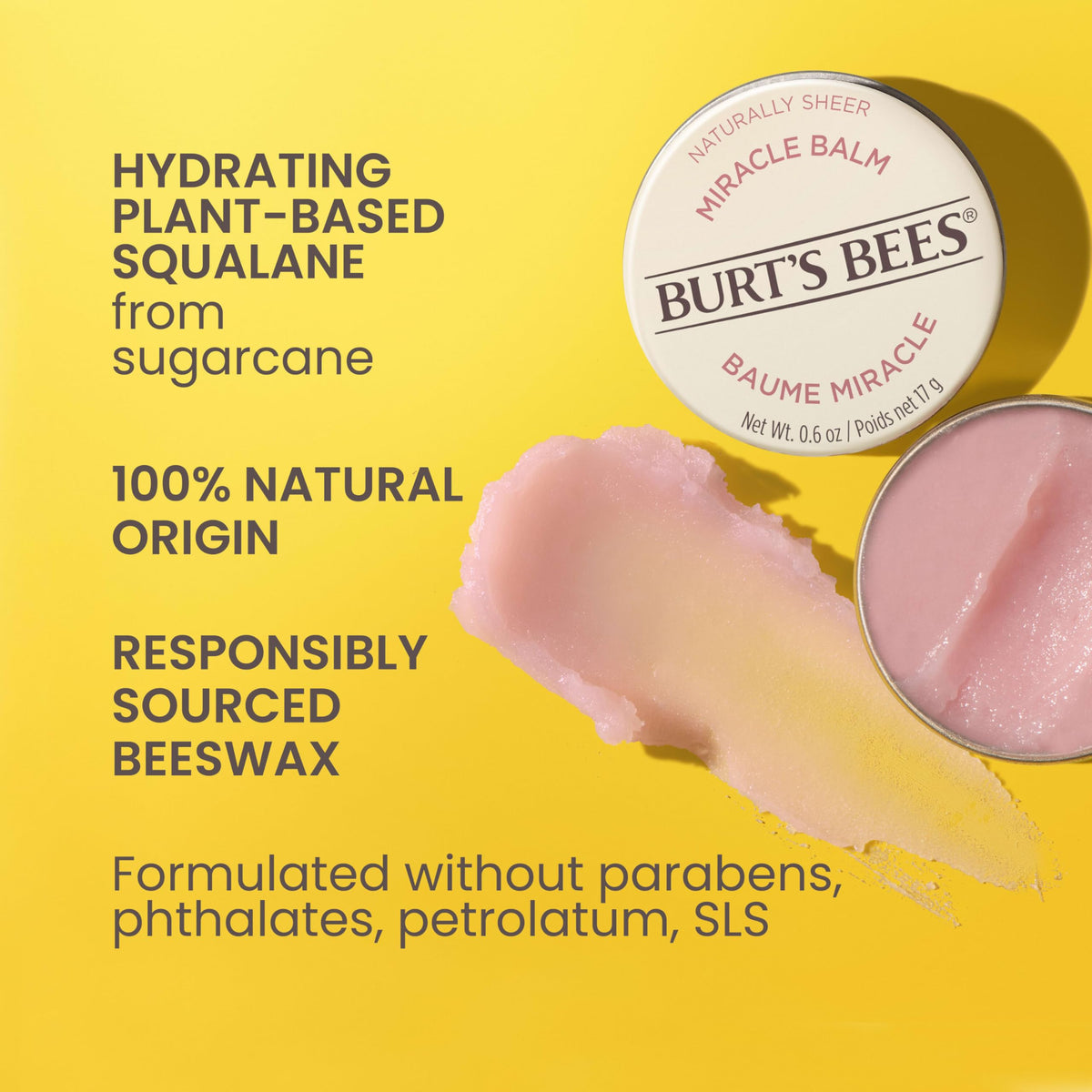 Burt's Bees open tin close-up revealing smooth balm texture