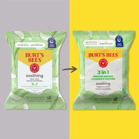 Burt's Bees open pack with a wipe pulled, resealable closure for freshness