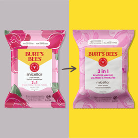 Burt's Bees open pack with resealable lid revealing a single accessible wipe for convenience