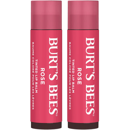 Burt's Bees front packaging showing two Petal Rose tint balms and benefits