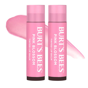 Burt's Bees front packaging showing Pink Blossom 2-pack and benefits