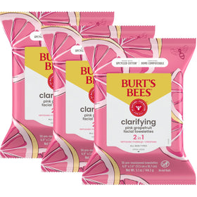 Burt's Bees front packaging showing three 30-count hydrating wipes, convenient