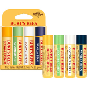 Burt's Bees tube beside keys to show pocket-size convenience and portability
