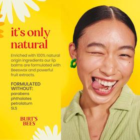 Burt's Bees Pomegranate balm being applied to lips for instant moisture