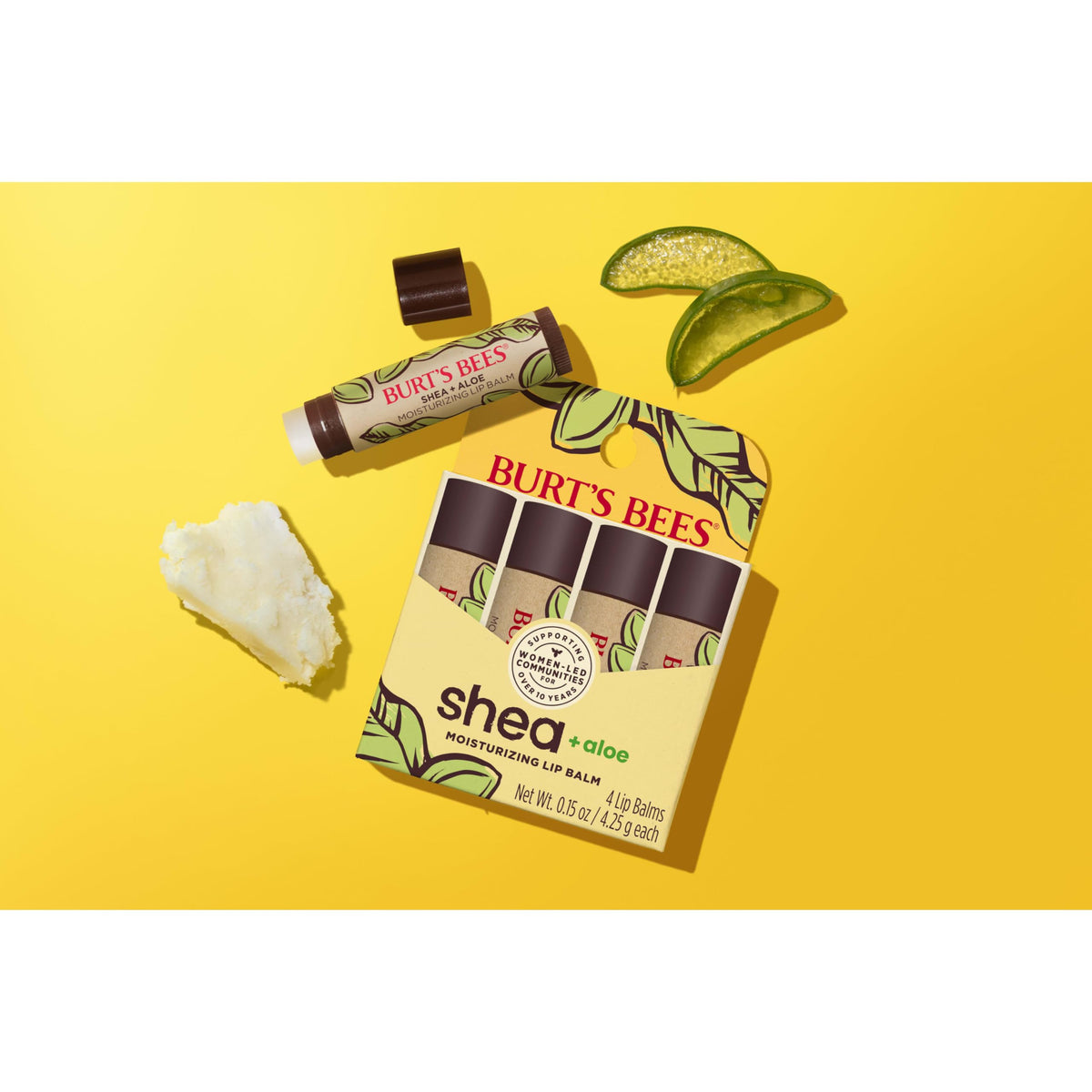 Burt's Bees box with sourcing info highlighting responsible shea