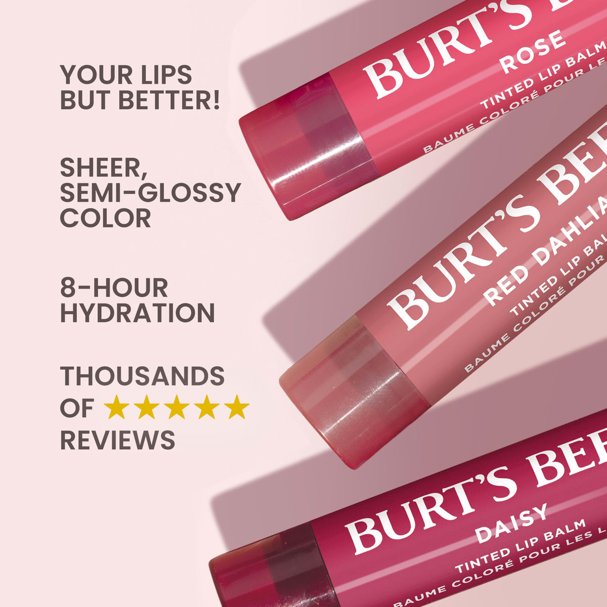 Burt's Bees Red Dahlia tube open showing deep red tint for evening color