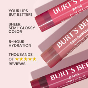 Burt's Bees Red Dahlia tube open showing deep red tint for evening color