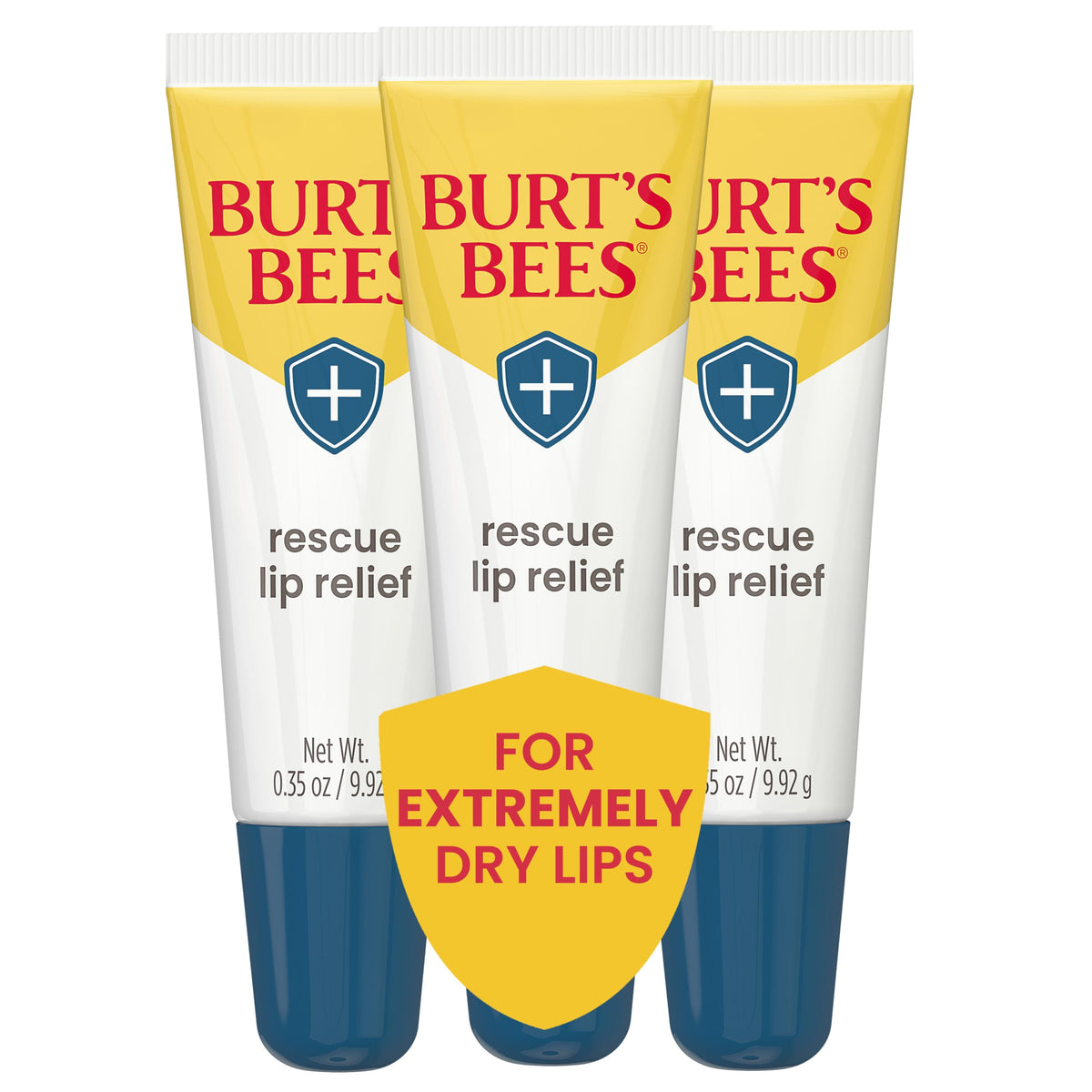 Burt's Bees front tube view showing clean packaging and easy squeeze application benefit