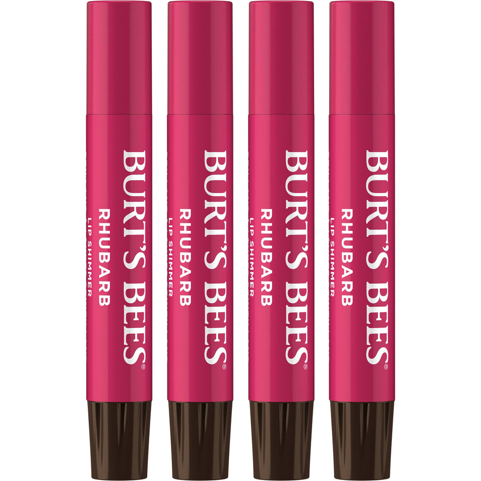 Burt's Bees front packaging showing rhubarb 4-pack and gift-ready presentation