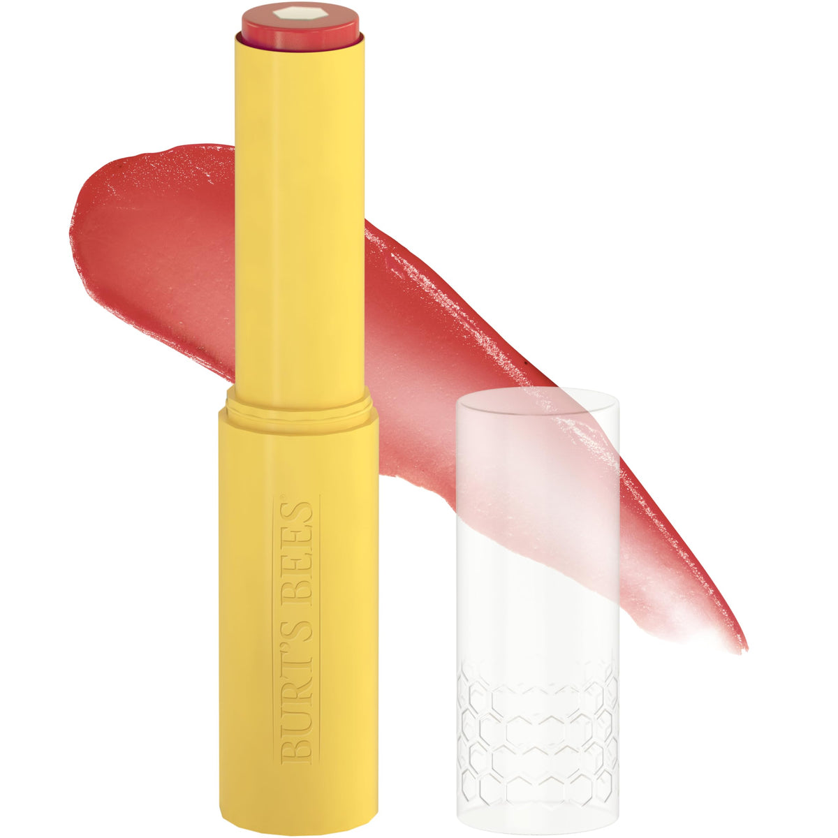 Burt's Bees front tube showing Rose Knows tint and compact design benefit