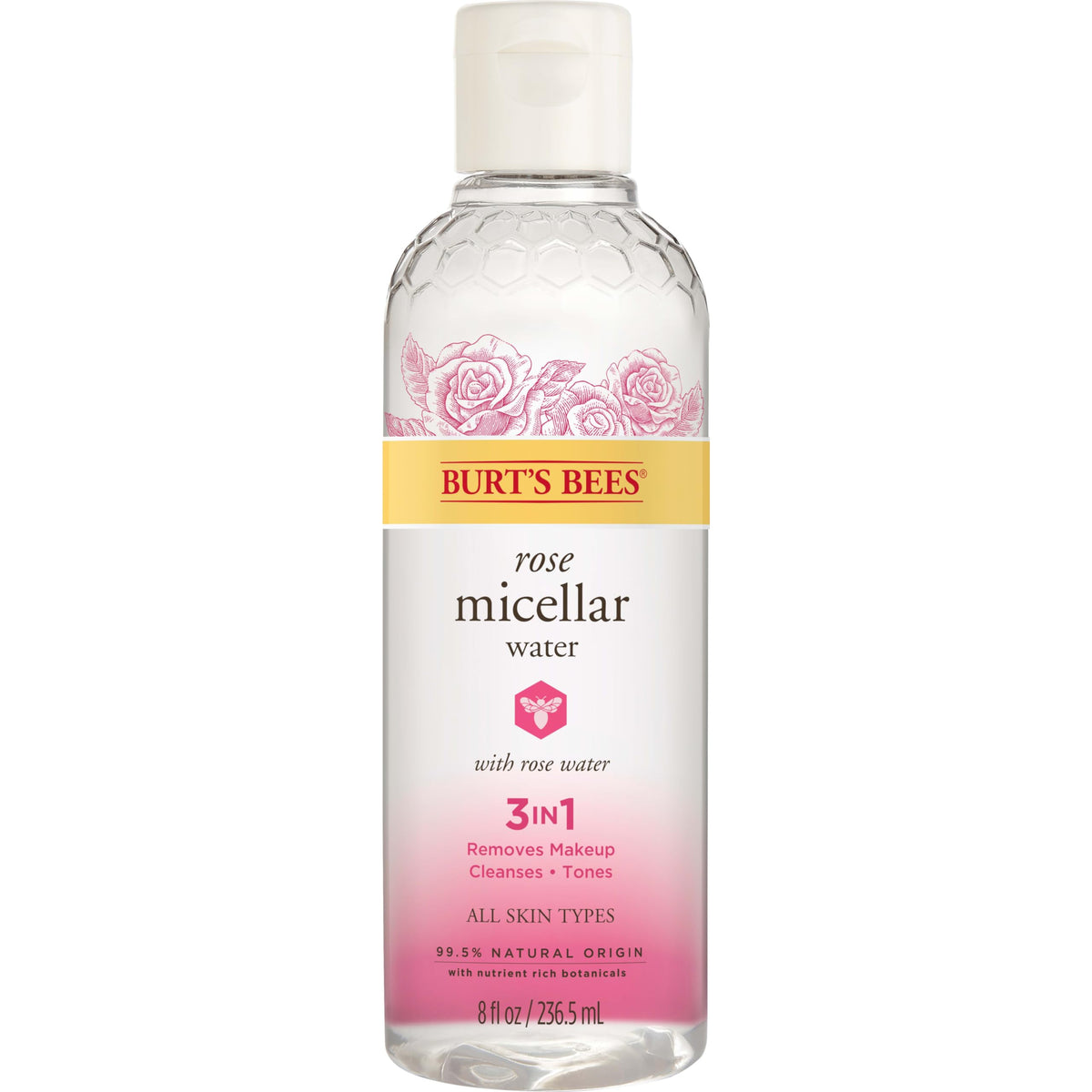 Burt's Bees bottle front view showing label and travel-friendly size for gentle cleansing
