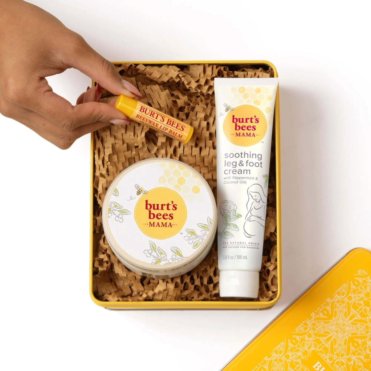 Burt's Bees products in hand showing scale and full-size, travel-ready benefit