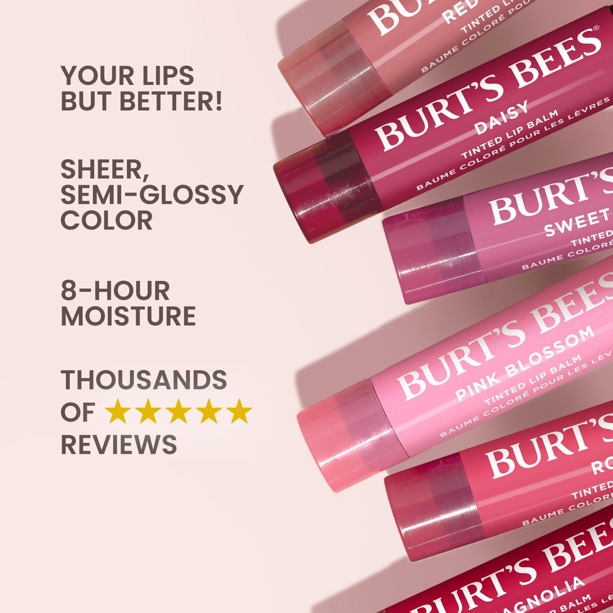 Burt's Bees swatch of Soft Hibiscus on forearm showing buildable pink tint