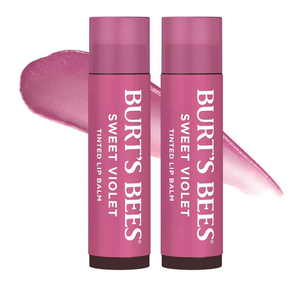 Burt's Bees front packaging showing two Sweet Violet tubes and benefits