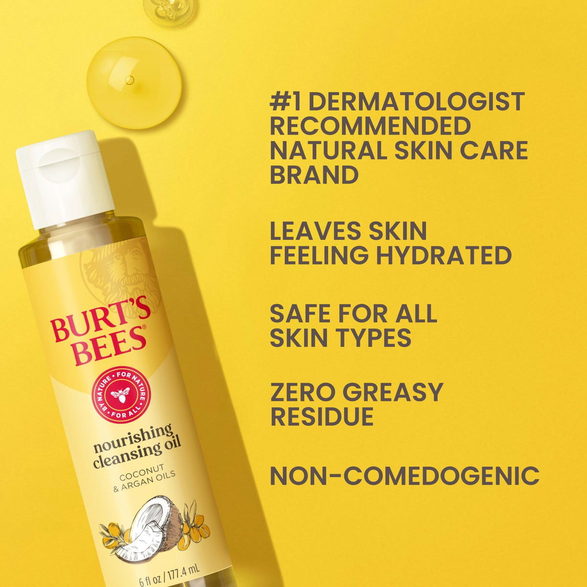 Burt's Bees texture close-up of oil in hand demonstrating lightweight hydration
