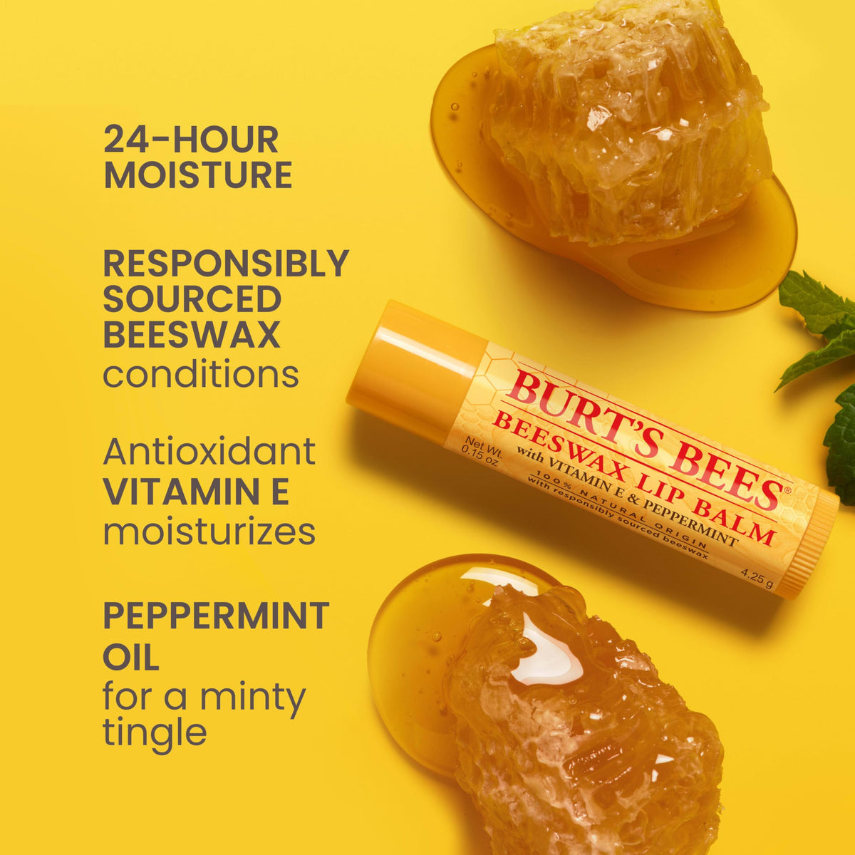 Burt's Bees tube close-up highlighting easy twist application