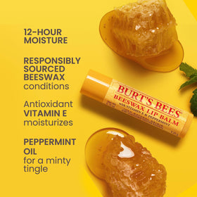 Burt's Bees tube close-up showing smooth balm texture and fast glide benefit