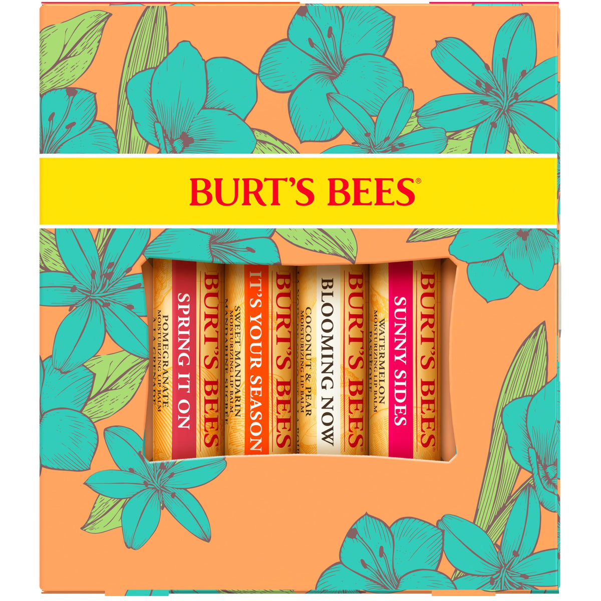 Burt's Bees tubes in gift box staged for holiday gifting and presentation