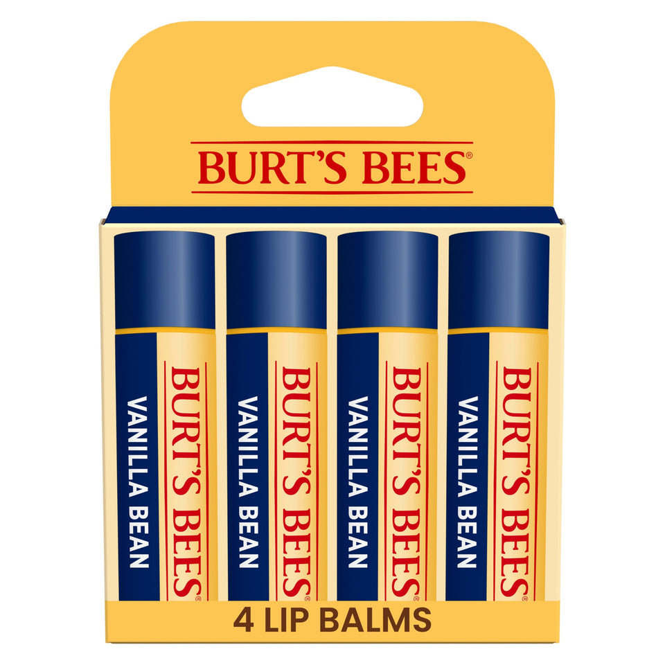 Burt's Bees front packaging showing vanilla bean tubes and natural appeal