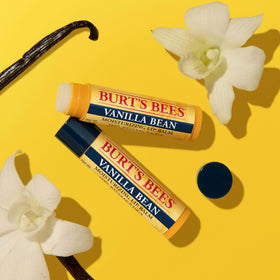 Burt's Bees tube beside a coin to show compact size and travel ease