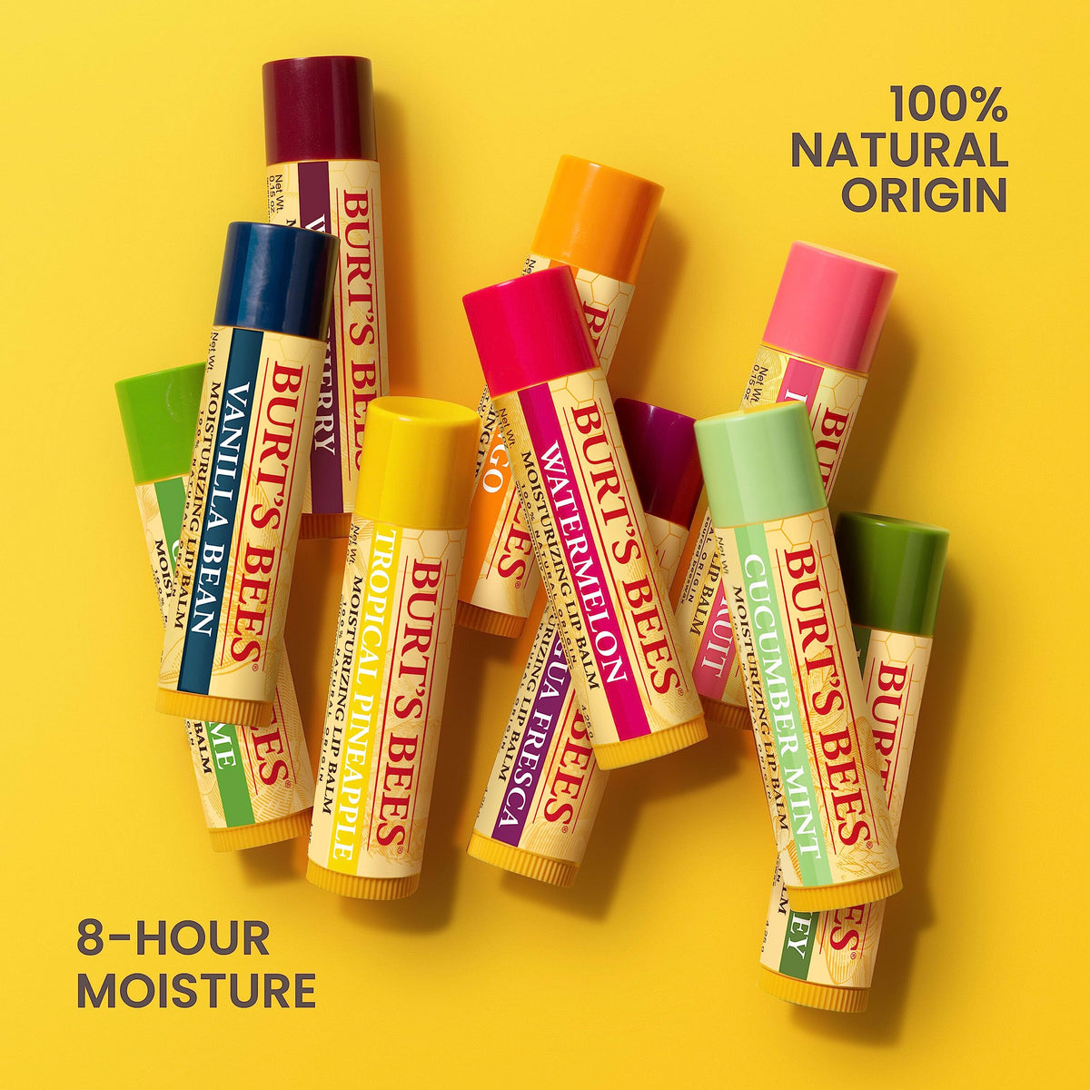 Burt's Bees vanilla bean tube angled to display label and gentle, soothing texture
