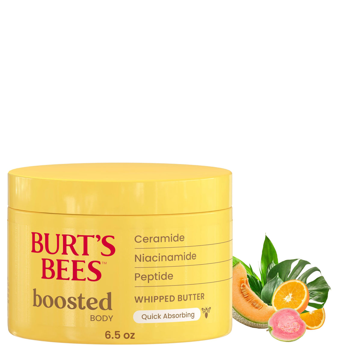 Burt's Bees jar front view showing product and tropical scent benefit