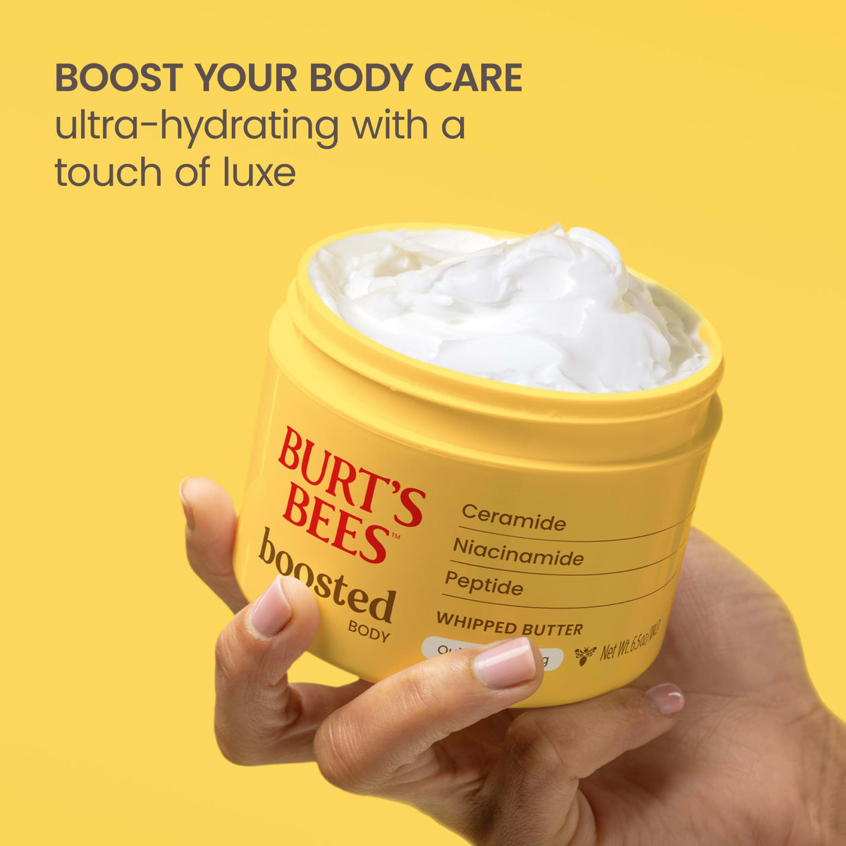 Burt's Bees product label detail showing formulation highlights and benefits