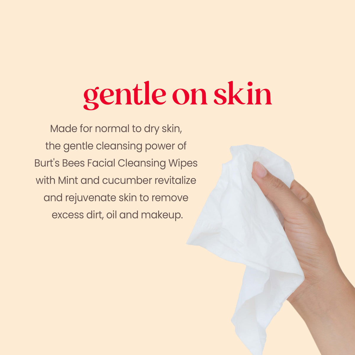 Burt's Bees wipe close-up texture on upcycled cotton for gentle cleansing
