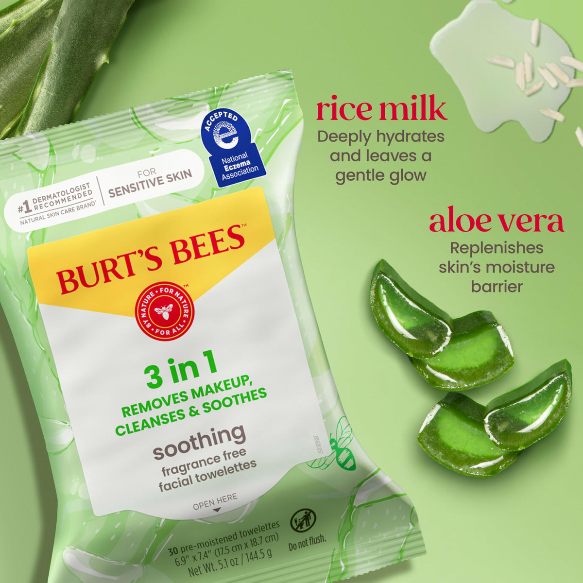 Burt's Bees wipe removing makeup from skin for quick gentle cleanse