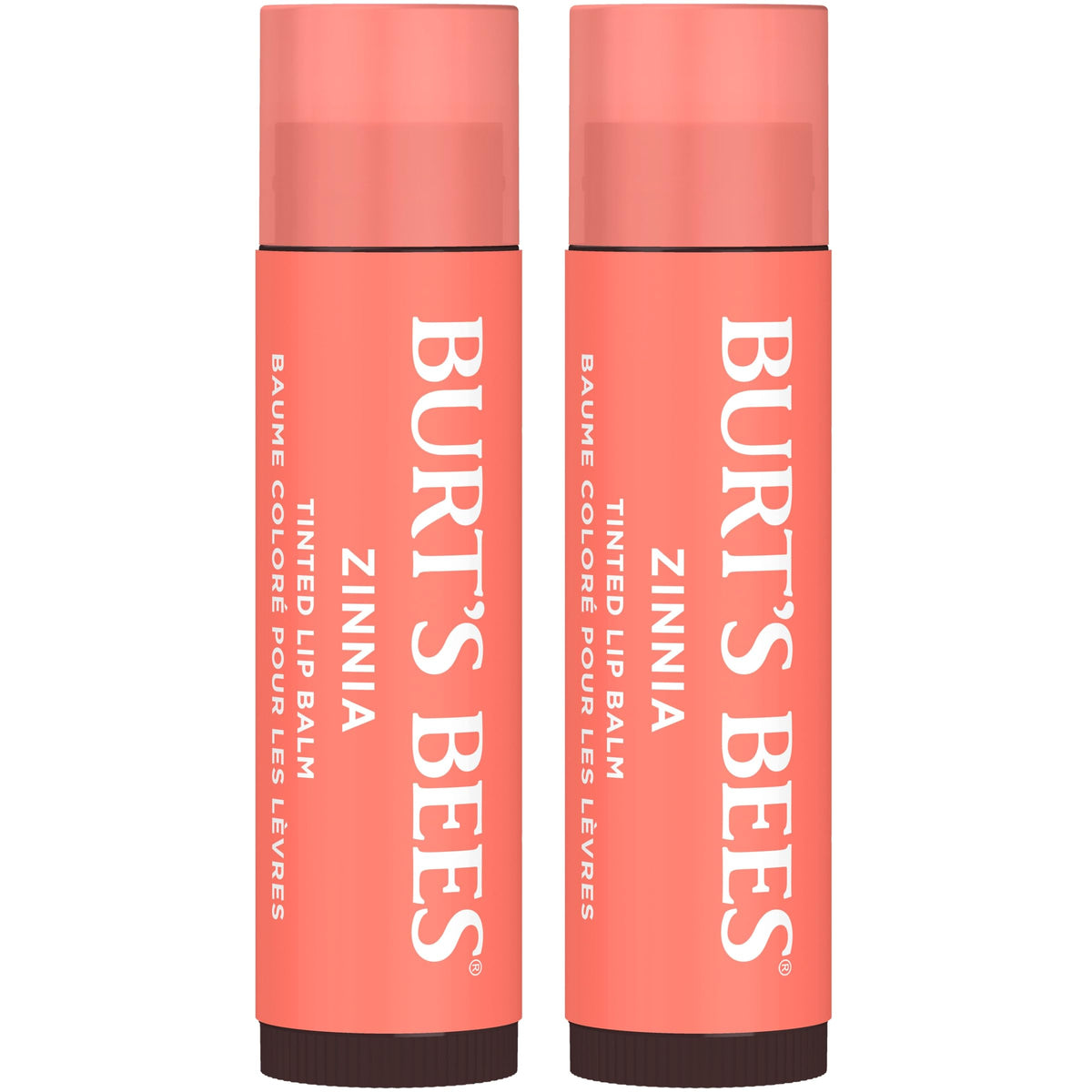 Burt's Bees front packaging showing Zinnia tint and recyclable carton for eco benefit