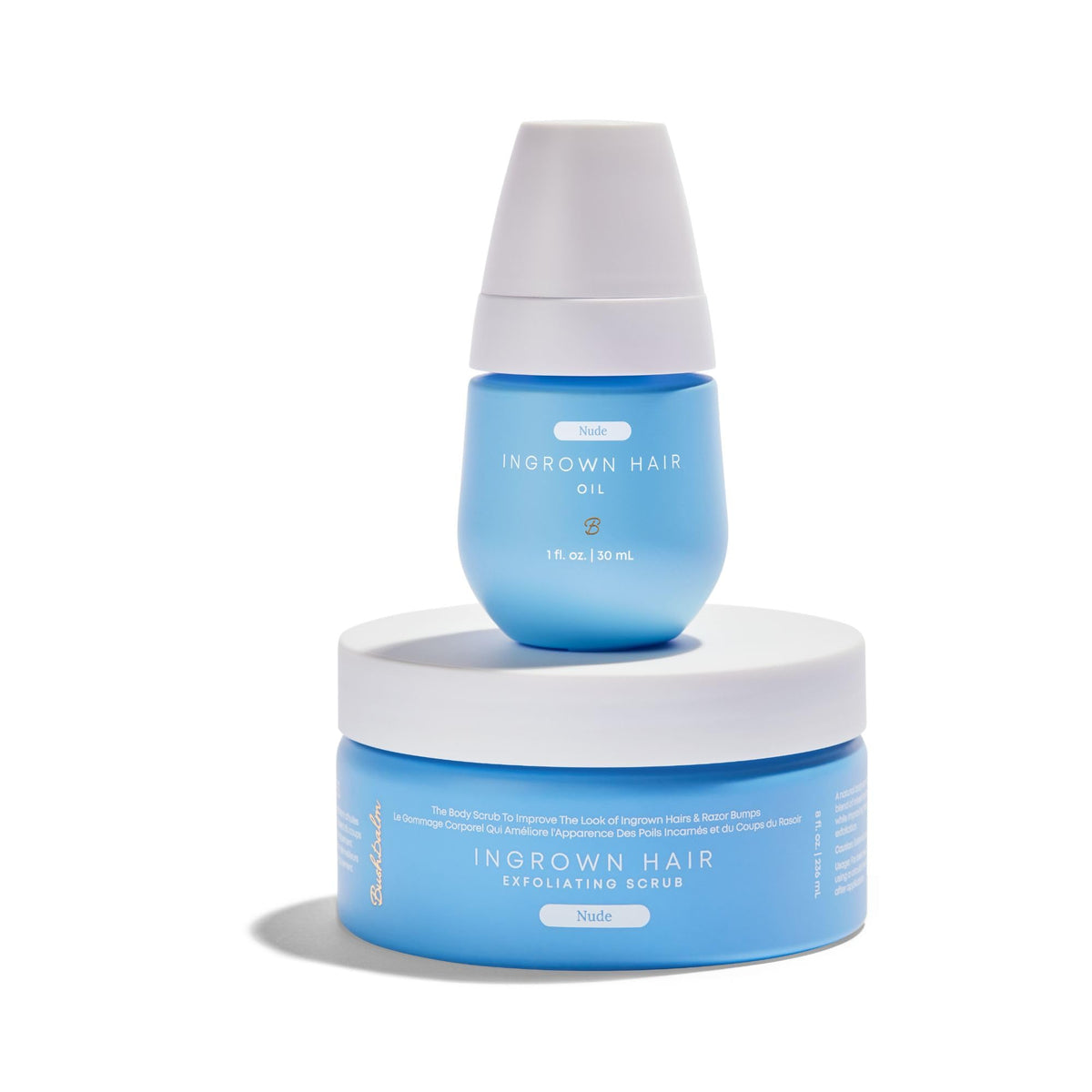 Bushbalm Nude duo front view showing both bottles for clear routine