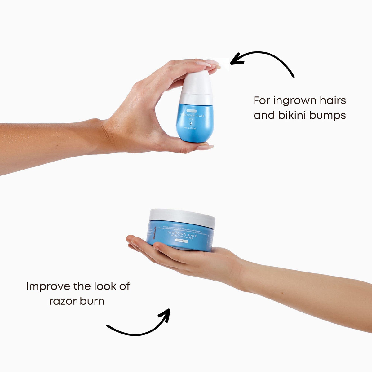 Bushbalm Nude Scrub jar open showing product and prepping benefit
