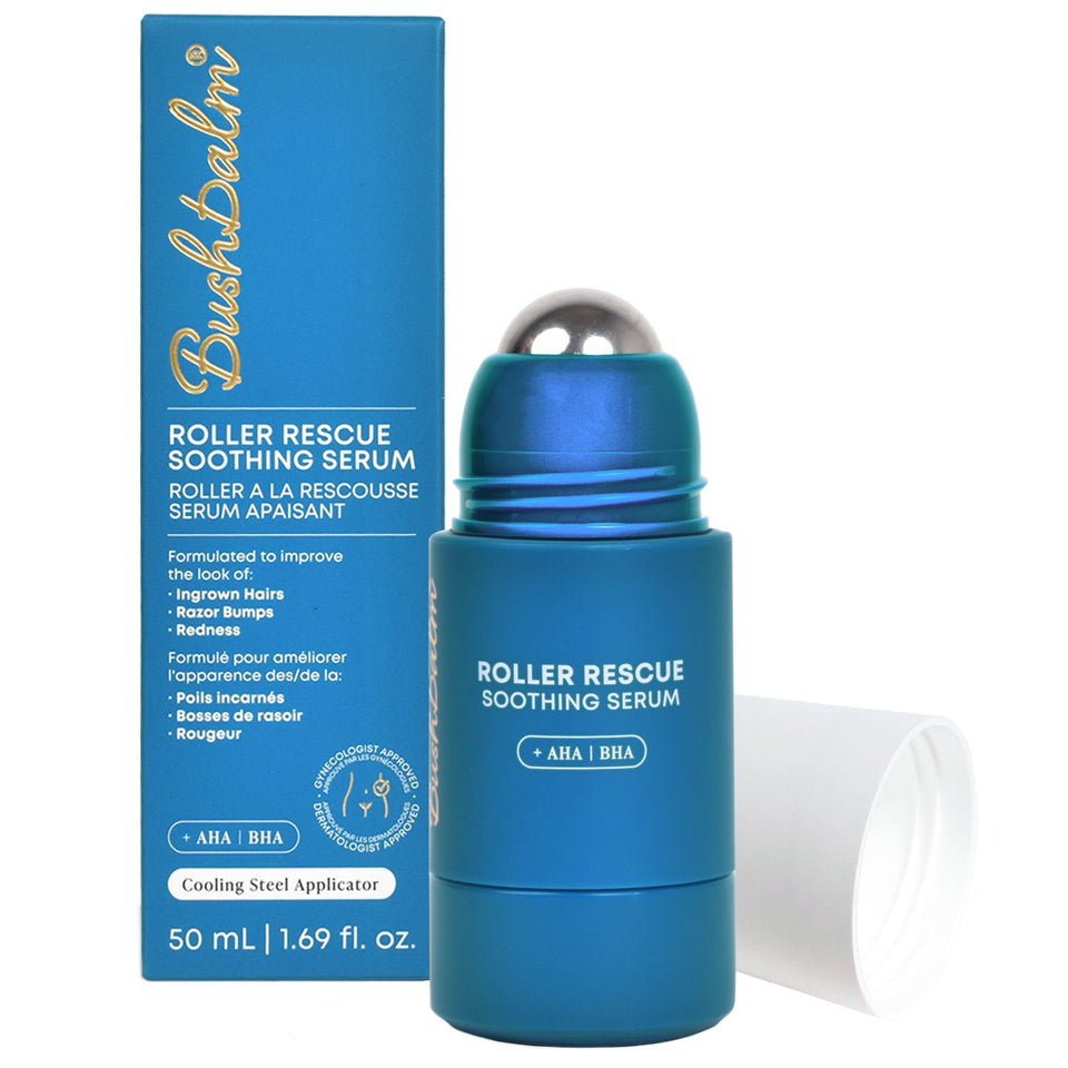 Bushbalm front packaging showing blue 50 ml bottle and benefits