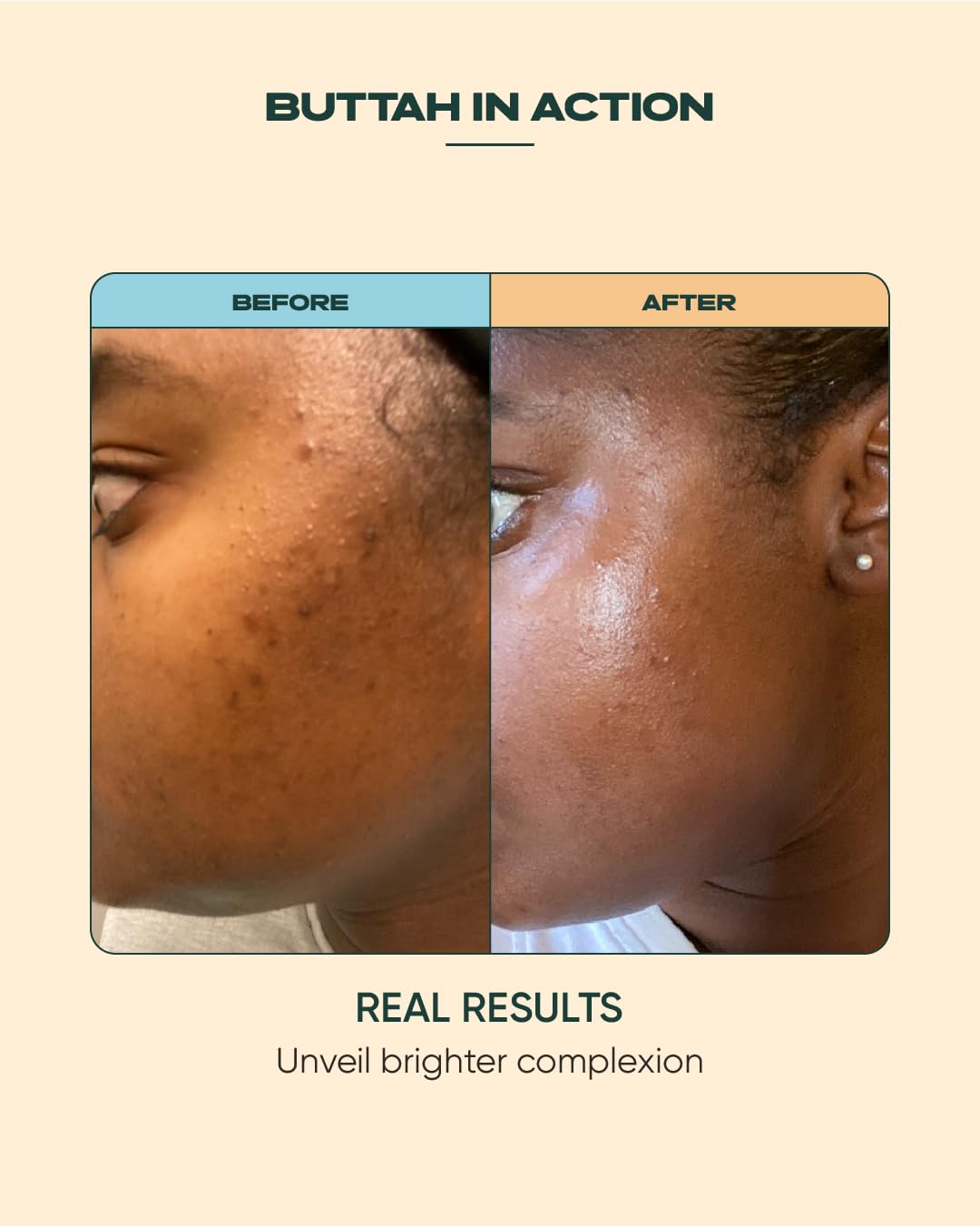 buttah. key ingredients display with ferulic acid and vitamin E benefiting radiance