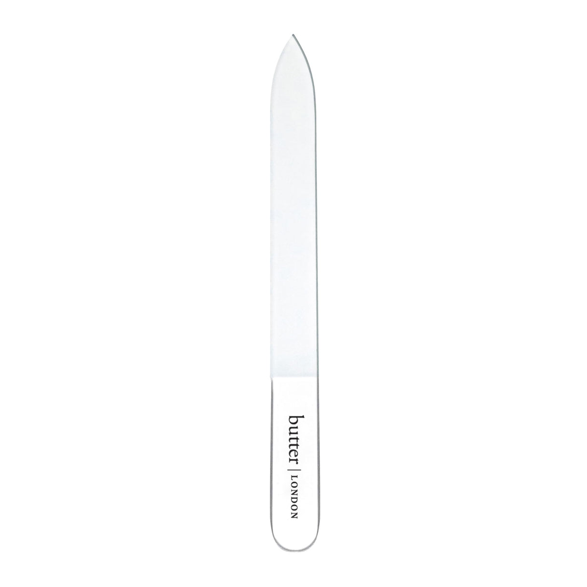 butter LONDON glass file front view showing sleek design and quick shaping benefit