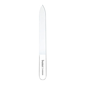 butter LONDON glass file front view showing sleek design and quick shaping benefit