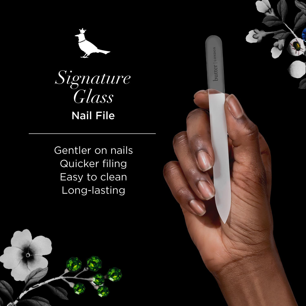 butter LONDON glass file texture close-up revealing fine etching for smooth edges